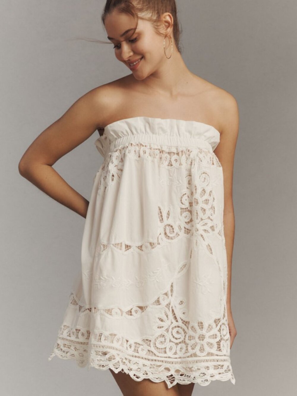 Maeve by Anthropologie White Strapless Lace Mini Dress Size Small 38629 - Picture 1 of 16